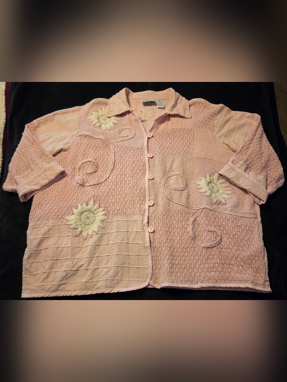 Vtg KEREN Hart Pink Patchwork Embroidered Jacket, Retro 3XL